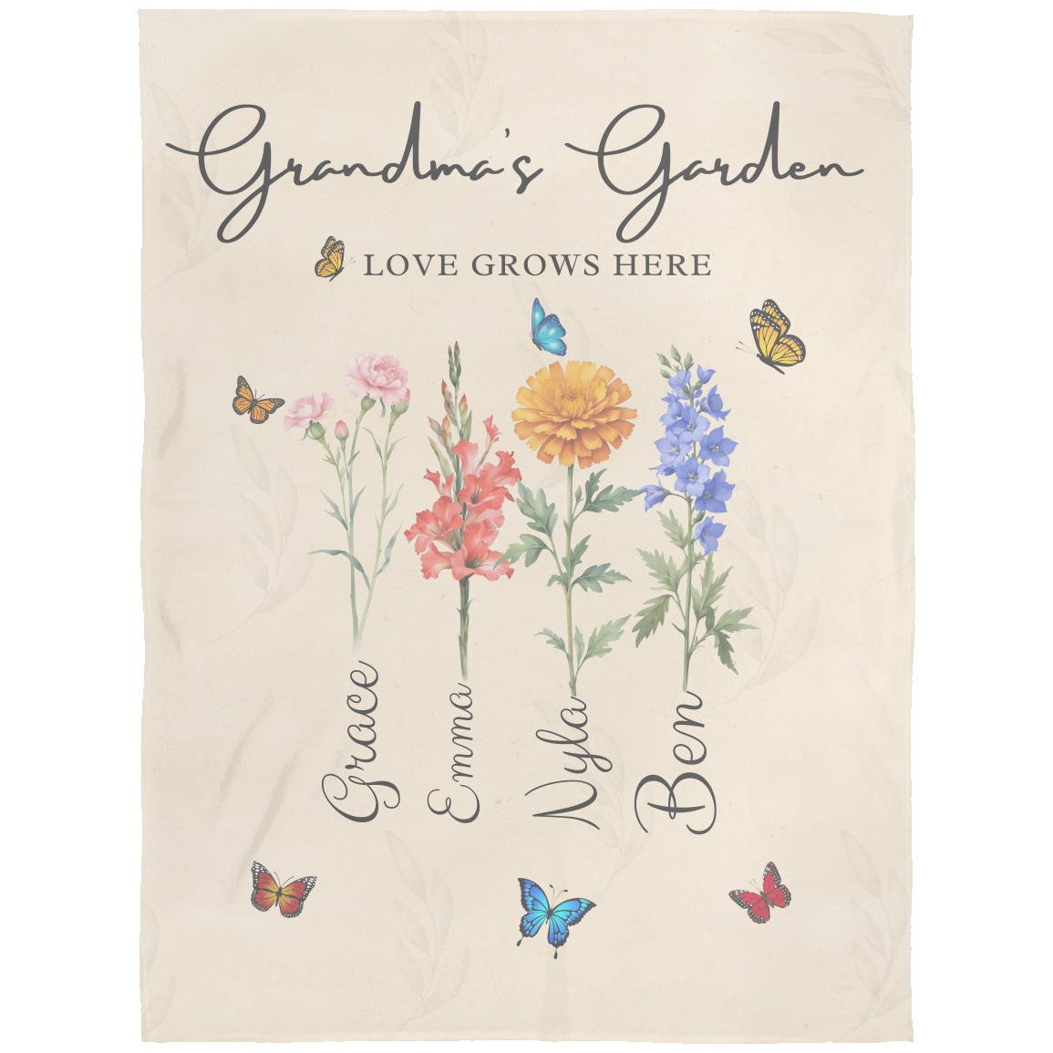 Personalized Grandma Birth Flower Blanket with grandkid's Names