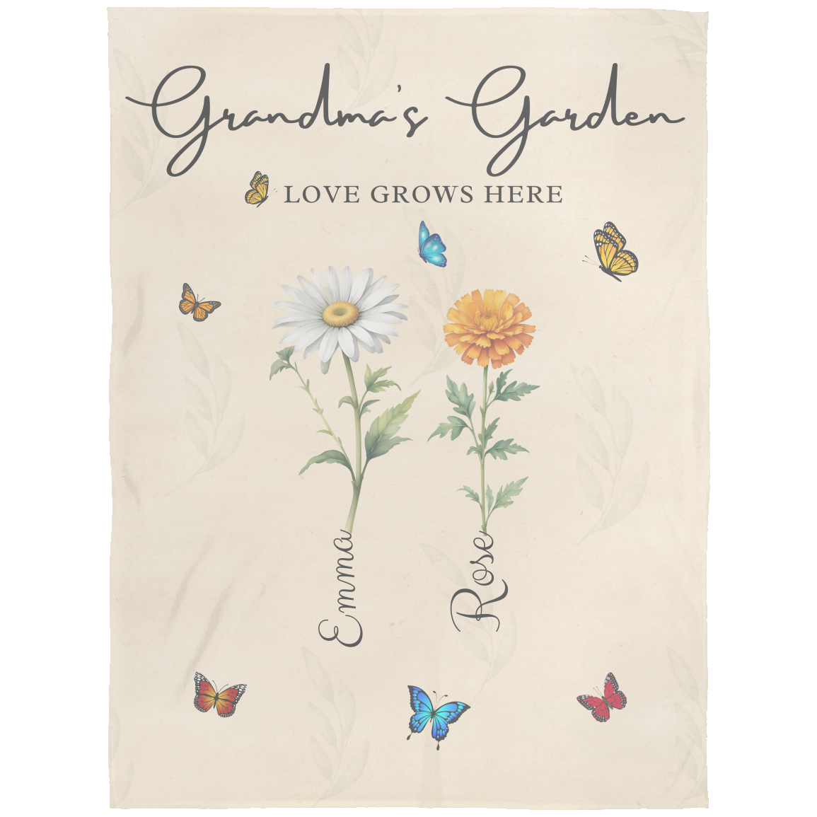 Personalized Grandma Birth Flower Blanket with grandkid's Names