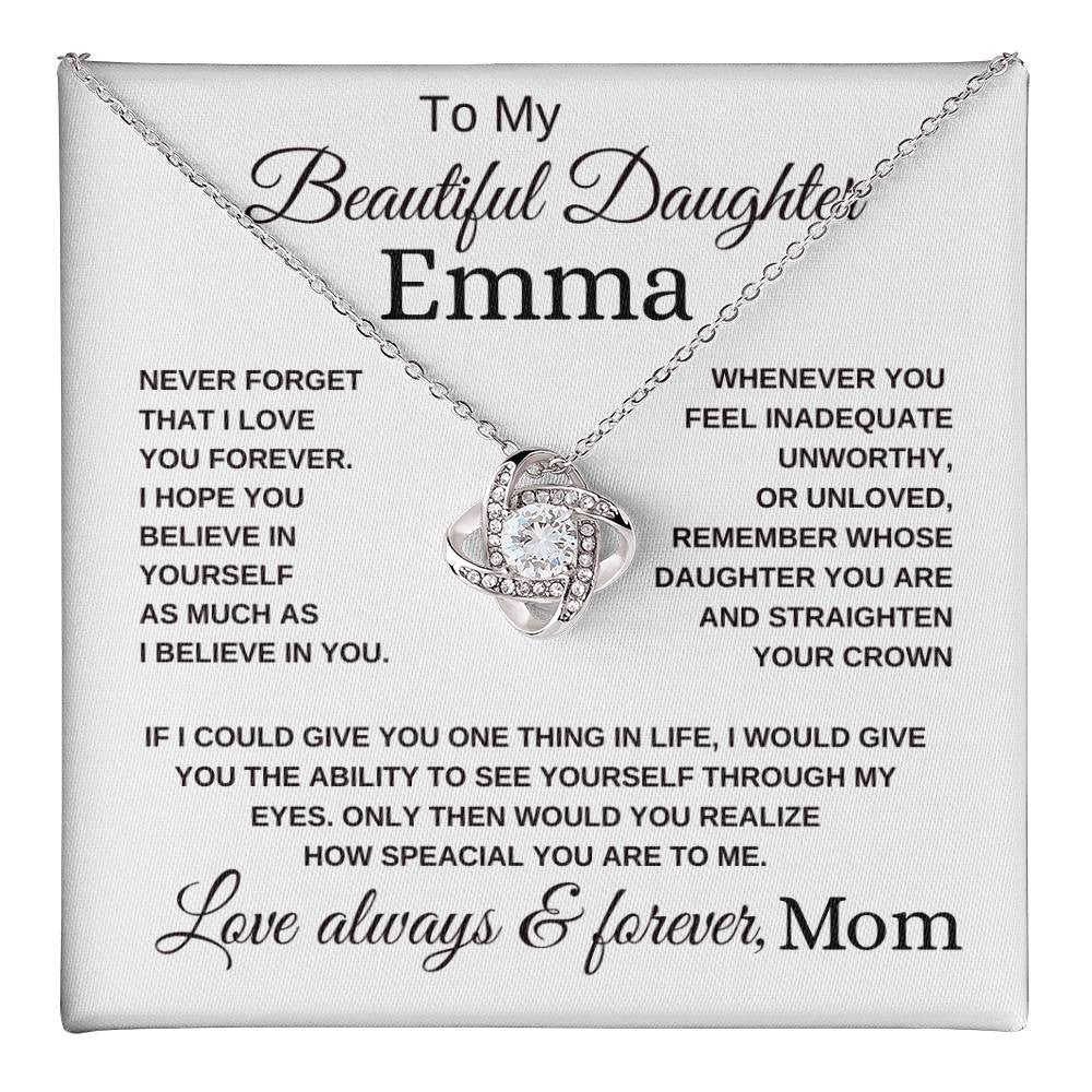 Beautiful to my daughter love knot necklace