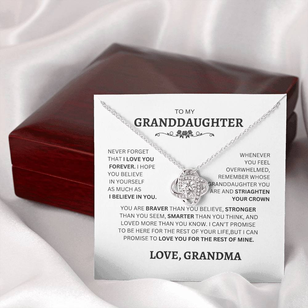 TO MY GRANDDAUGHTER LOVE KNOT NECKLACE, EXCELLENT FOR GRADUATION, GOING OFF TO COLLAGE, BIRTHDAY, OR FOR ANY OCCASION!!
