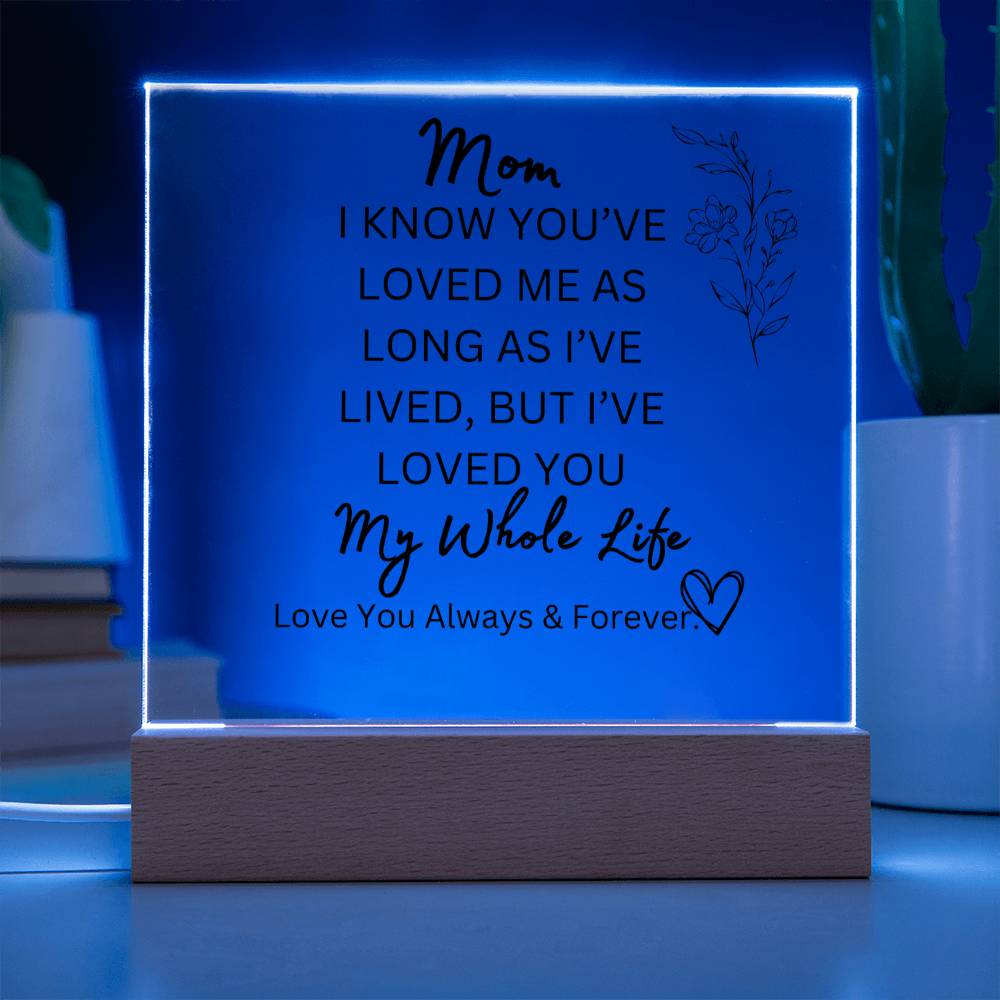 ELEGANT ARYLIC PLAQUE FOR MOM FROM SON OR DAUGHTER FOR MOTHERS DAY OR JUST SAY I LOVE YOU
