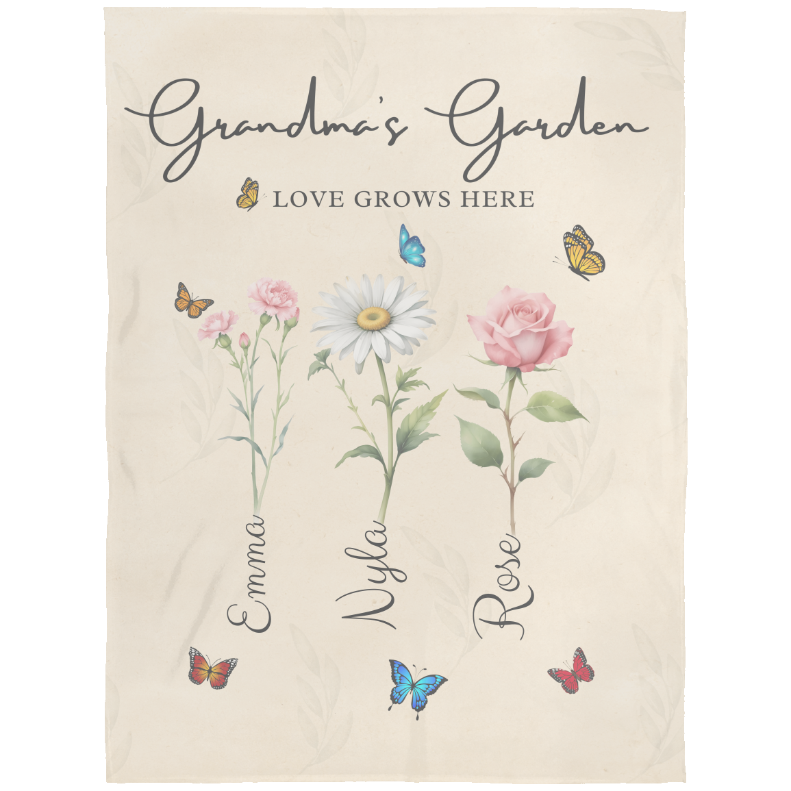 Personalized Grandma Birth Flower Blanket with grandkid's Names