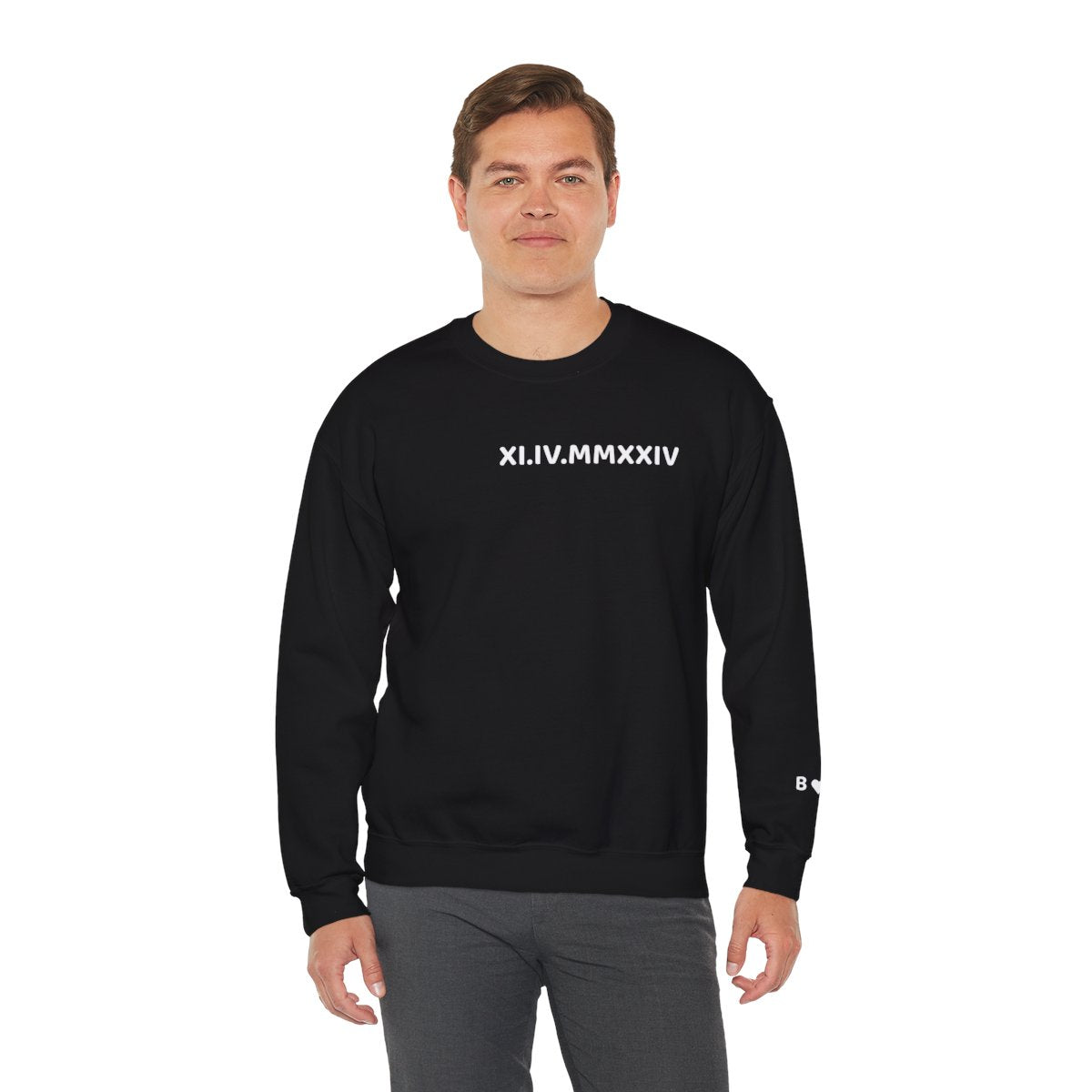 Personalized Roman Numeral Sweatshirt, Couples initials on Sleeve - Engagements, Anniversary gift