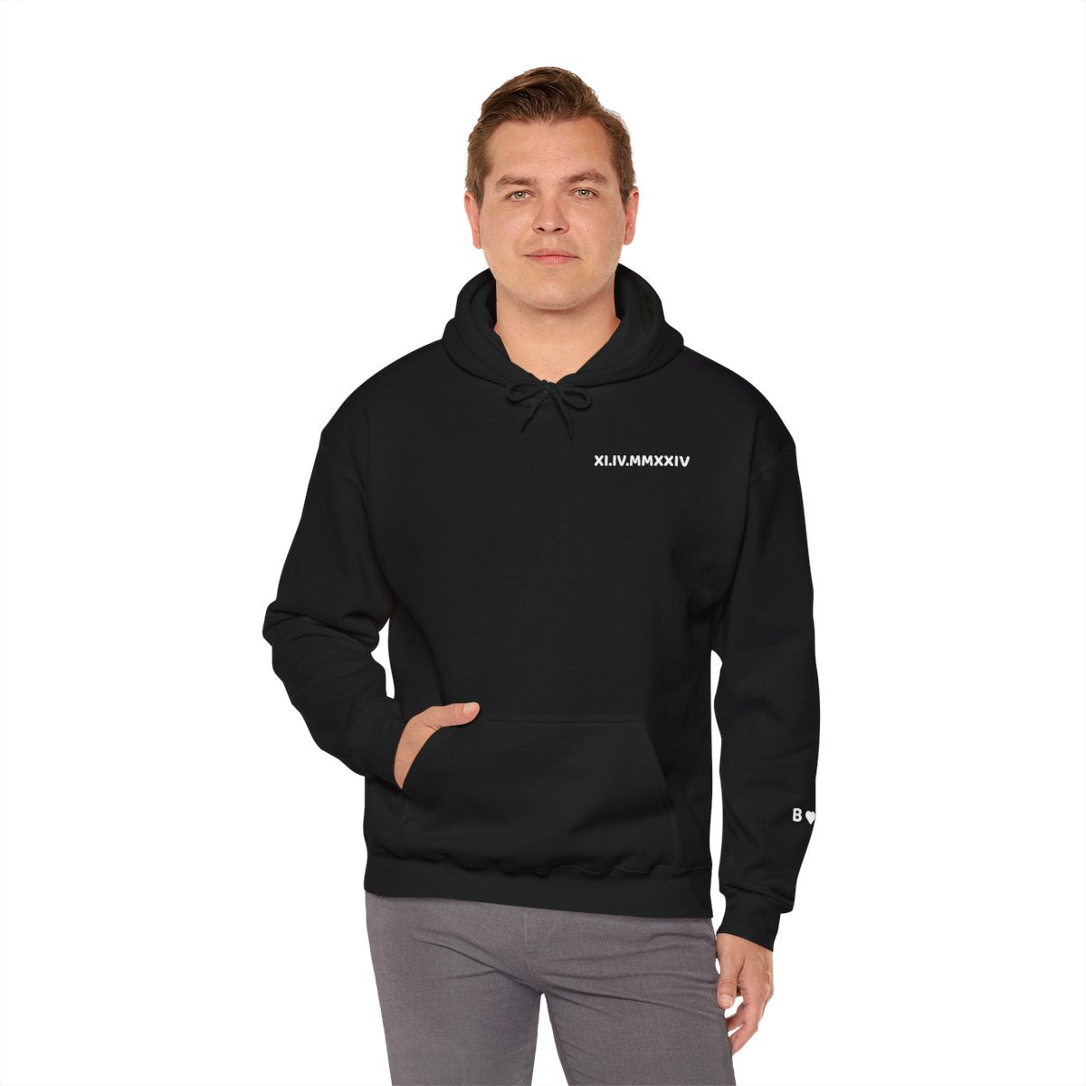 Personalized Roman Numeral Hoodie, couples initials on Sleeve - Engagements, Anniversary gift