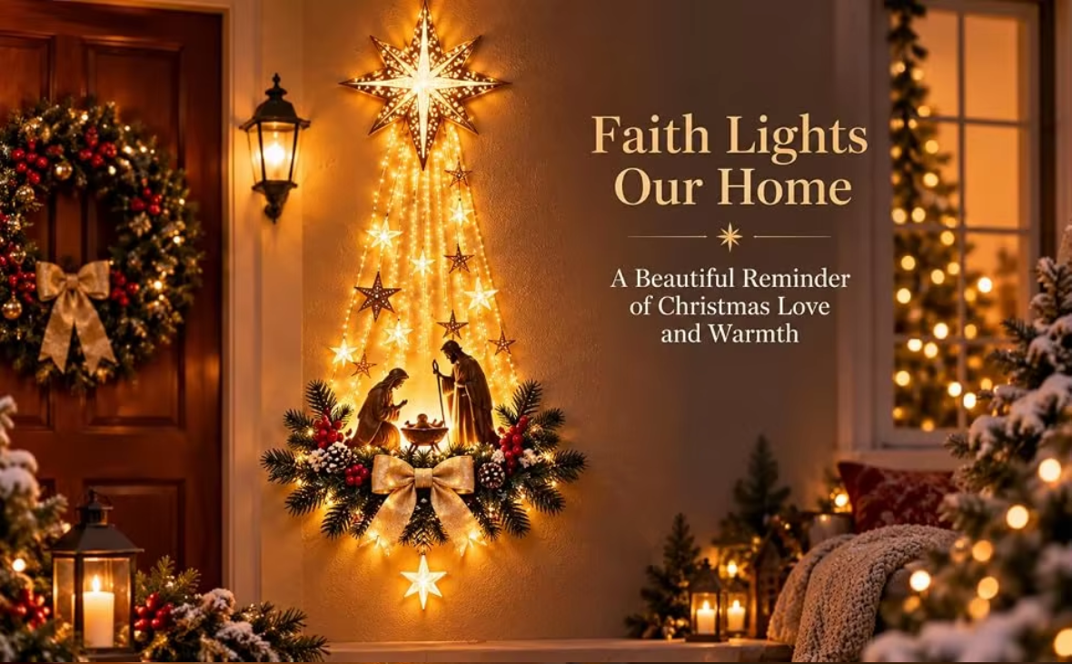 Christmas Bethlehem Star of Faith, Lighted Nativity Wall Decor,Glowing Christmas Hanging Ornament, LED Lights for Indoor