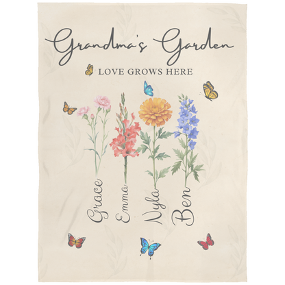 Personalized Grandma Birth Flower Blanket with grandkid's Names