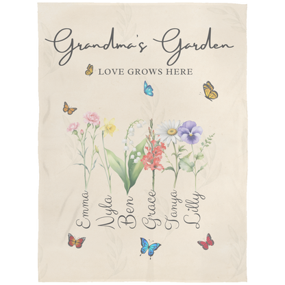 Personalized Grandma Birth Flower Blanket with grandkid's Names