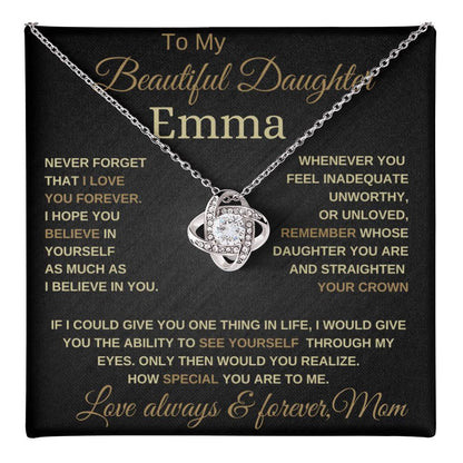 Beautifull to my daughter love knot necklace