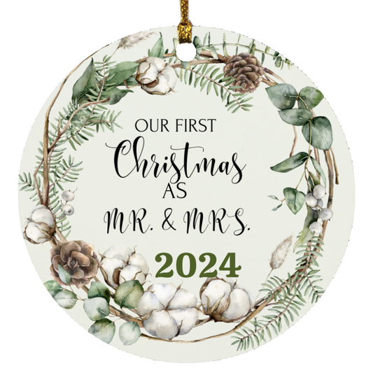 "OUR FIRST CHRISTMAS, 2024"Personalized Circle Ornament