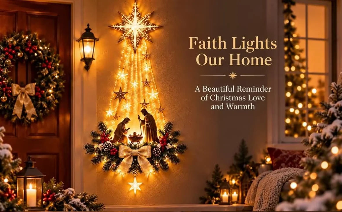 Christmas Bethlehem Star of Faith, Lighted Nativity Wall Decor,Glowing Christmas Hanging Ornament, LED Lights for Indoor