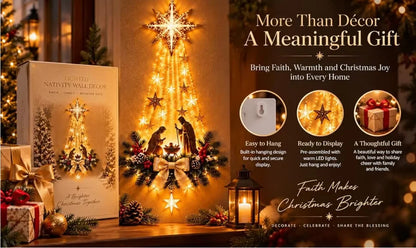 Christmas Bethlehem Star of Faith, Lighted Nativity Wall Decor,Glowing Christmas Hanging Ornament, LED Lights for Indoor