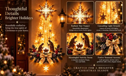 Christmas Bethlehem Star of Faith, Lighted Nativity Wall Decor,Glowing Christmas Hanging Ornament, LED Lights for Indoor