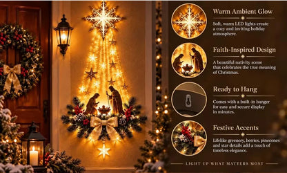 Christmas Bethlehem Star of Faith, Lighted Nativity Wall Decor,Glowing Christmas Hanging Ornament, LED Lights for Indoor