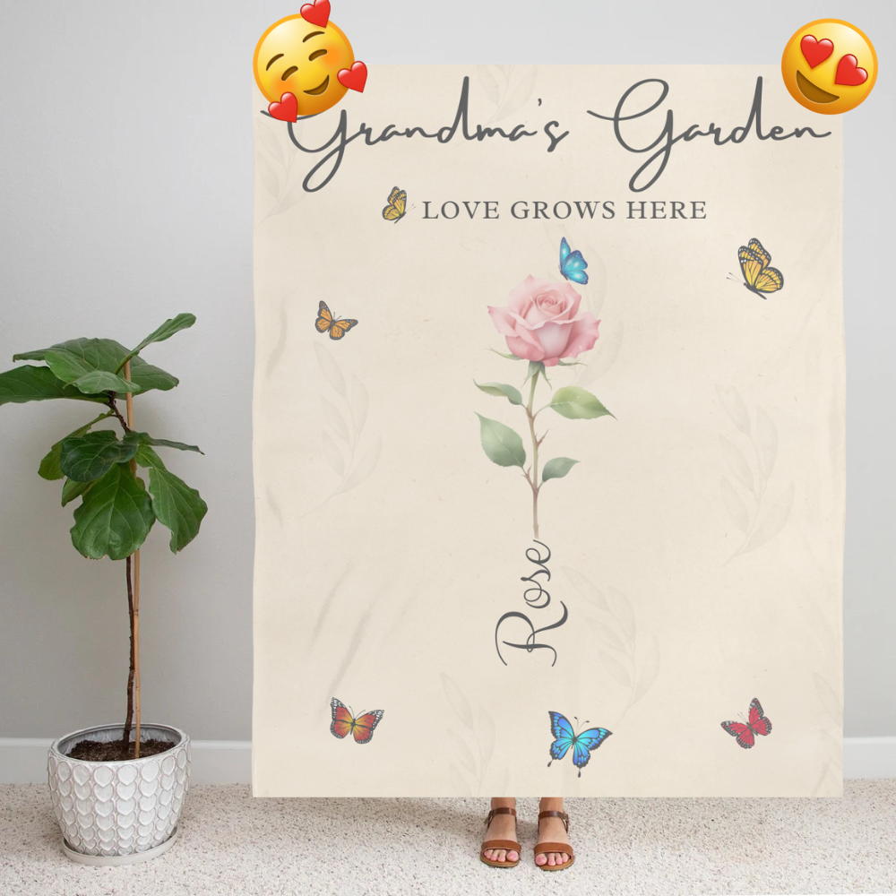 Personalized Grandma Birth Flower Blanket with grandkid's Names