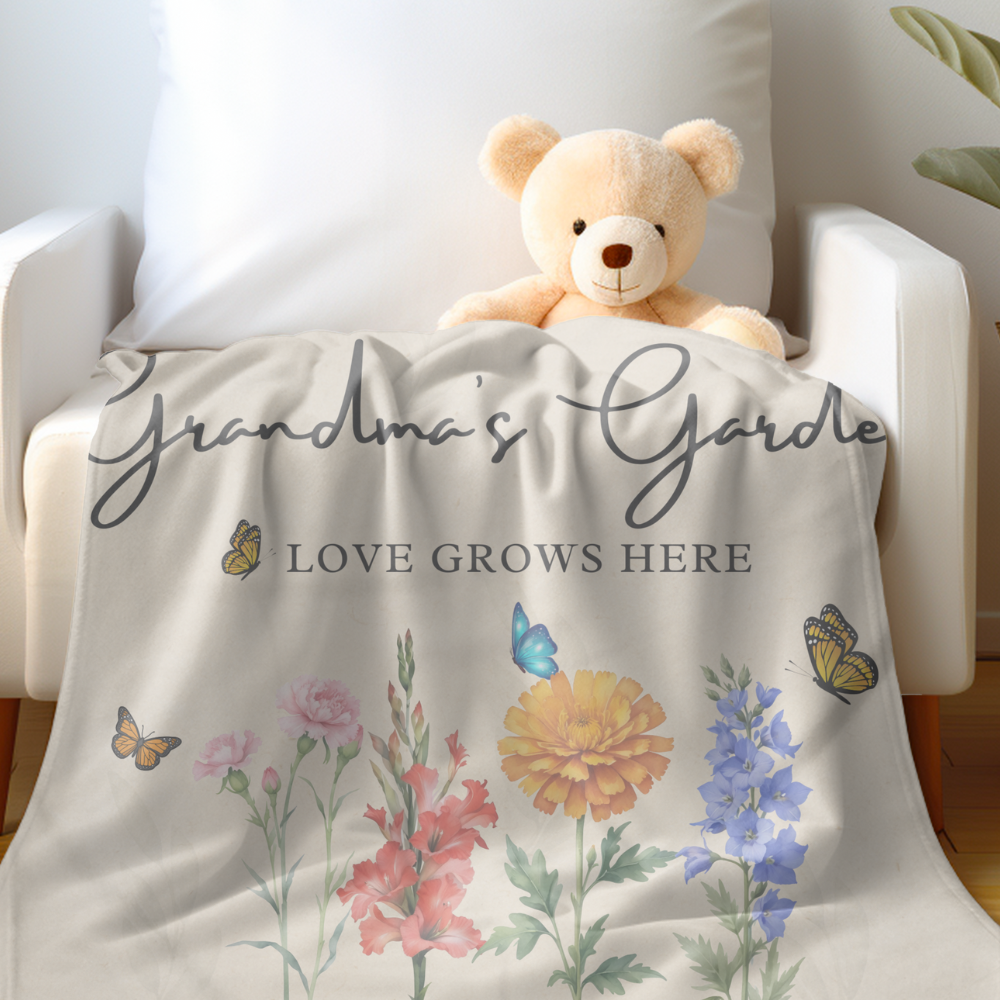 Personalized Grandma Birth Flower Blanket with grandkid's Names
