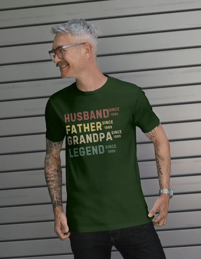 Personalized Dad Grandpa Shirt, Father's Day Shirt, Husband Father Grandpa Legend, Grandfather Custom Dates, Funny Dad Birthday Gift for Men
