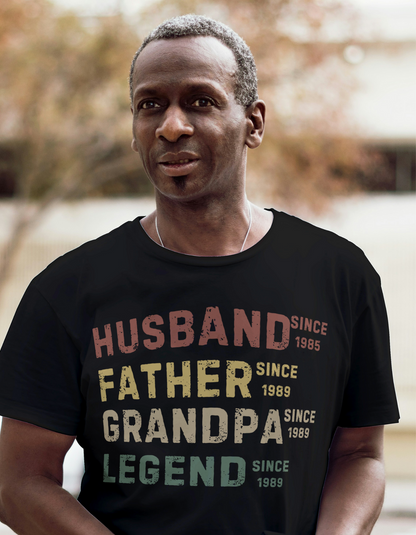 Personalized Dad Grandpa Shirt, Father's Day Shirt, Husband Father Grandpa Legend, Grandfather Custom Dates, Funny Dad Birthday Gift for Men