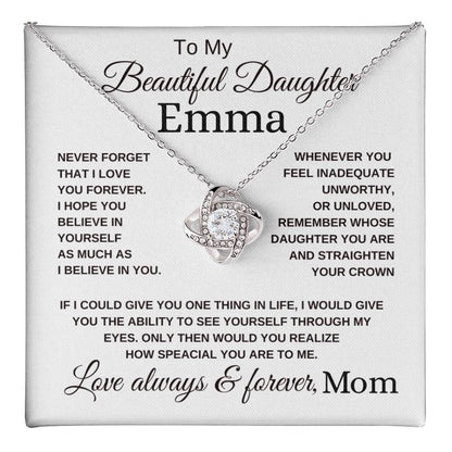 Beautiful to my daughter love knot necklace