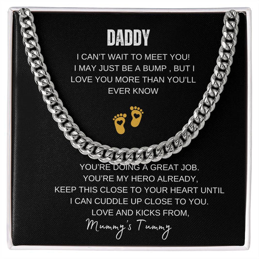 Daddy To Be Necklace, First Time Dad Gift, Cuban Chain, Message Card, Gift Box, New Dad Gift From Wife & Baby Bump