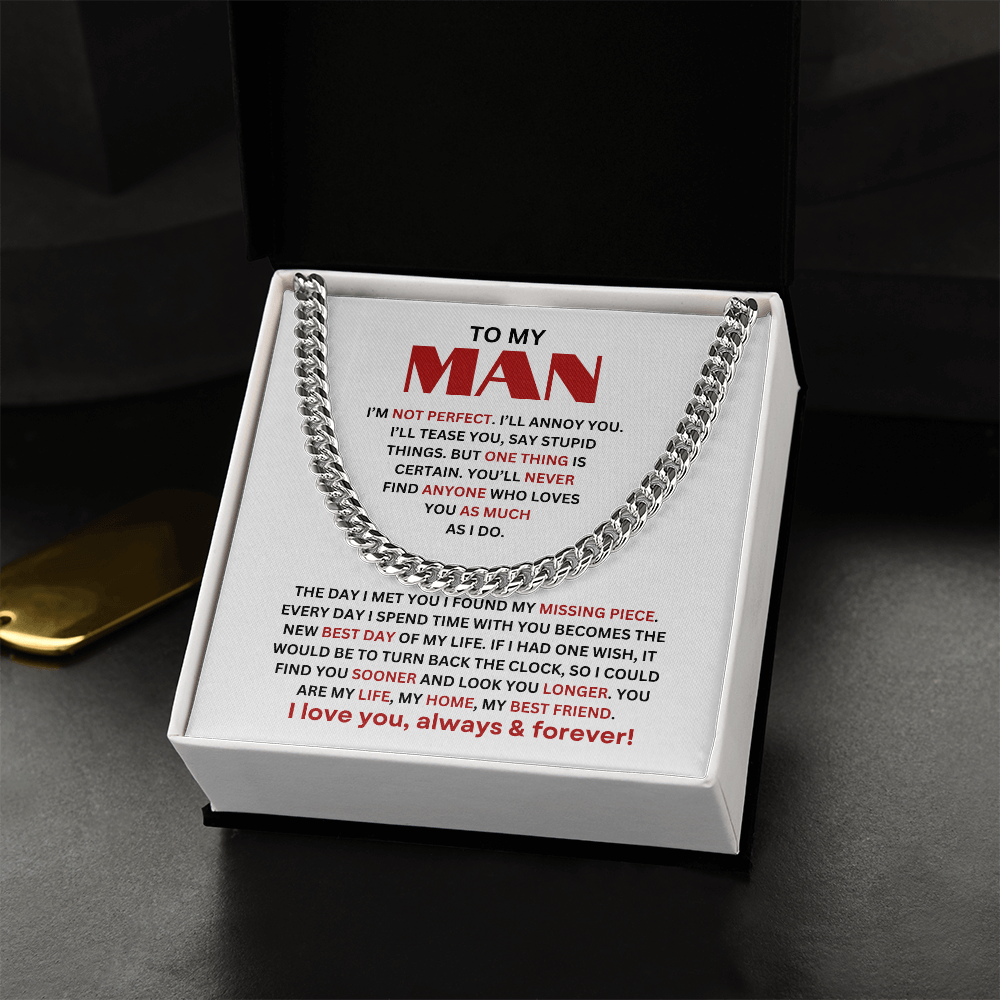 Classic Stainless Steel Cuban Link Chain With Luxury Gift Box and Message Card