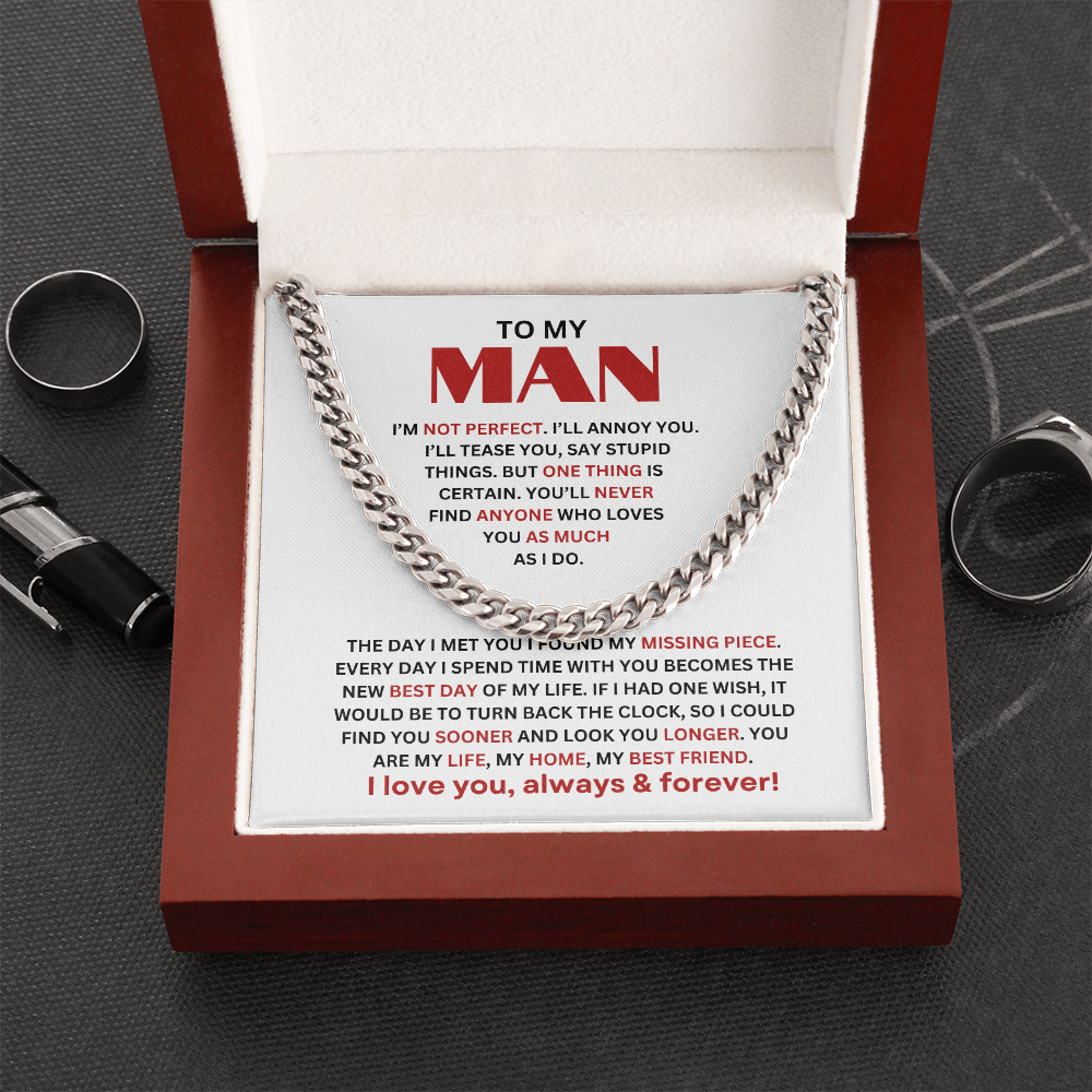 Classic Stainless Steel Cuban Link Chain With Luxury Gift Box and Message Card