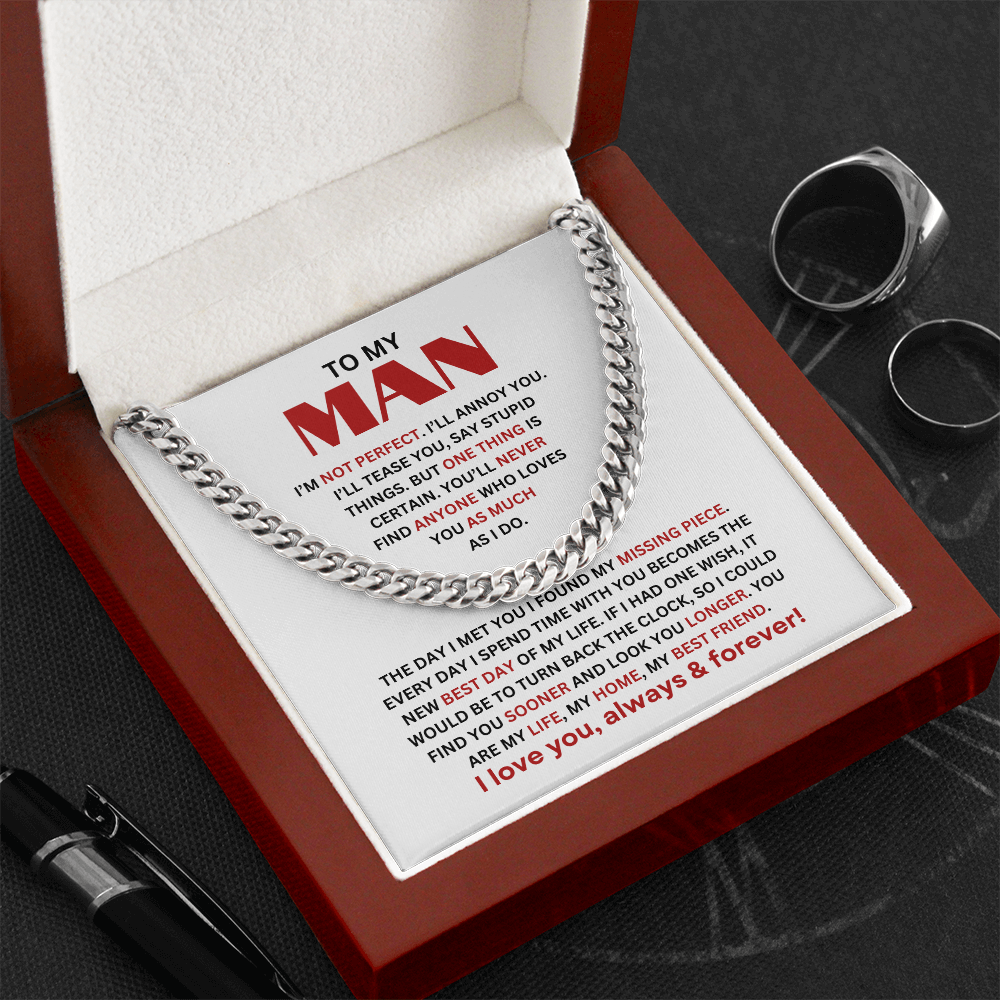 Classic Stainless Steel Cuban Link Chain With Luxury Gift Box and Message Card