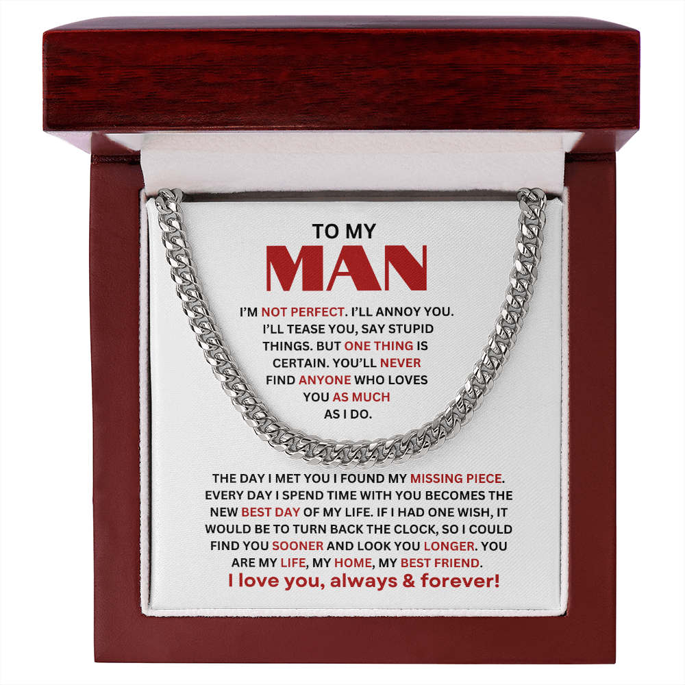 Classic Stainless Steel Cuban Link Chain With Luxury Gift Box and Message Card