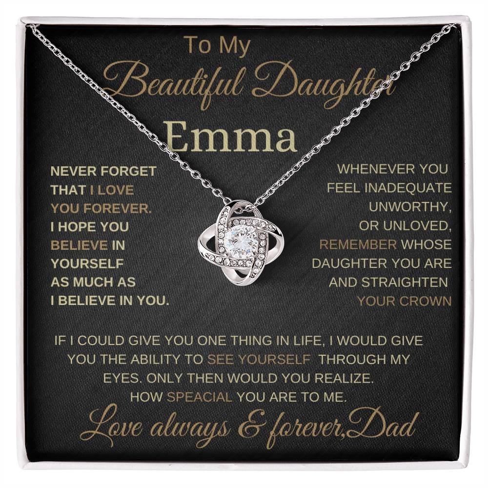 Beautifull to my daughter love knot necklace
