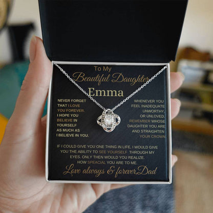 Beautifull to my daughter love knot necklace