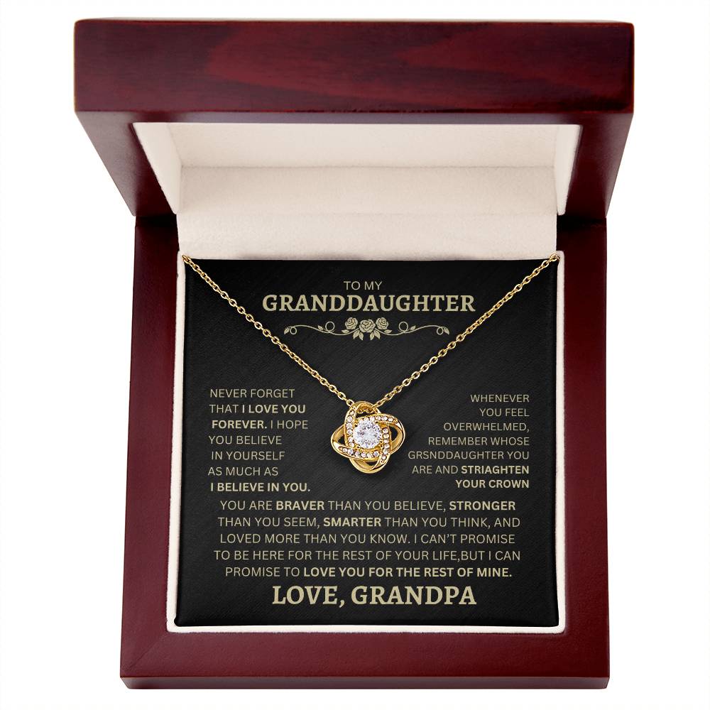 TO MY GRANDDAUGHTER LOVE KNOT NECKLACE, EXCELLENT FOR GRADUATION, GOING OFF TO COLLAGE, BIRTHDAY, OR FOR ANY OCCASION!!