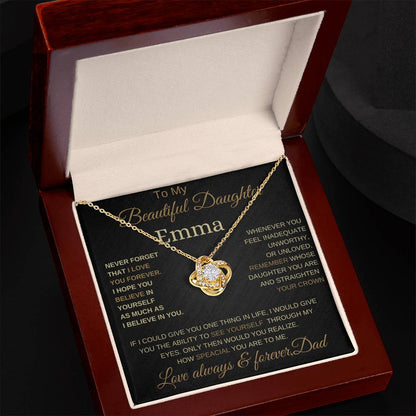 Beautifull to my daughter love knot necklace