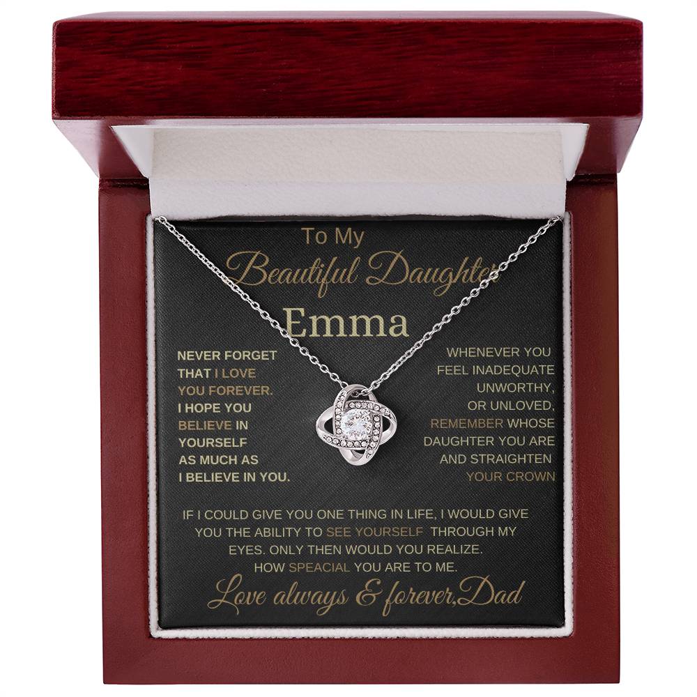 Beautifull to my daughter love knot necklace