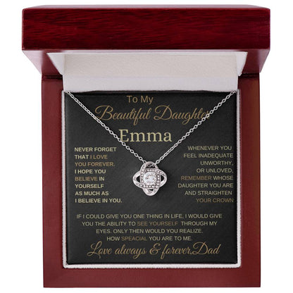 Beautifull to my daughter love knot necklace