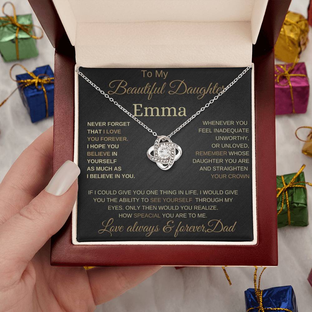 Beautifull to my daughter love knot necklace