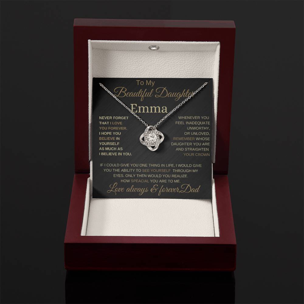 Beautifull to my daughter love knot necklace