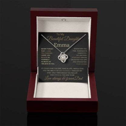 Beautifull to my daughter love knot necklace