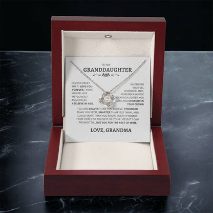 TO MY GRANDDAUGHTER LOVE KNOT NECKLACE, EXCELLENT FOR GRADUATION, GOING OFF TO COLLAGE, BIRTHDAY, OR FOR ANY OCCASION!!