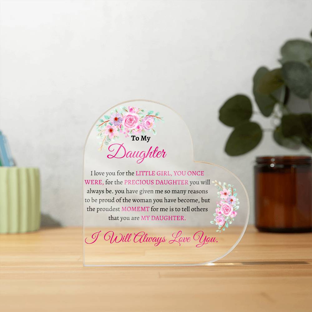 Exquisite Heart Shaped Plaque - Beautiful Floral Acrylic Desk Decoration - Perfect Gift for Daughter for Graduation, Birthday, Wedding, Christmas & New Year