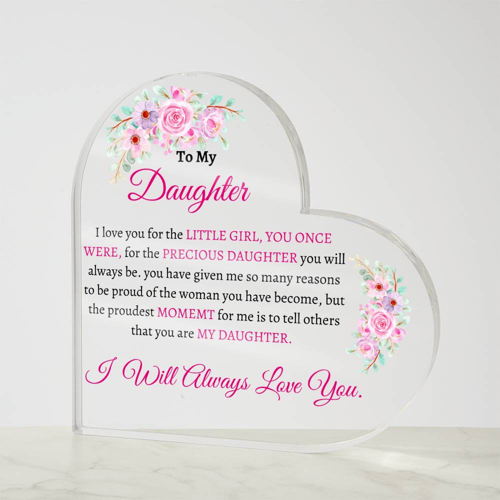 Exquisite Heart Shaped Plaque - Beautiful Floral Acrylic Desk Decoration - Perfect Gift for Daughter for Graduation, Birthday, Wedding, Christmas & New Year