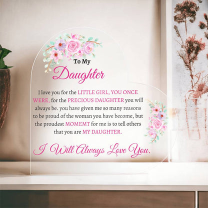 Exquisite Heart Shaped Plaque - Beautiful Floral Acrylic Desk Decoration - Perfect Gift for Daughter for Graduation, Birthday, Wedding, Christmas & New Year