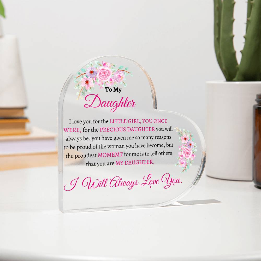 Exquisite Heart Shaped Plaque - Beautiful Floral Acrylic Desk Decoration - Perfect Gift for Daughter for Graduation, Birthday, Wedding, Christmas & New Year