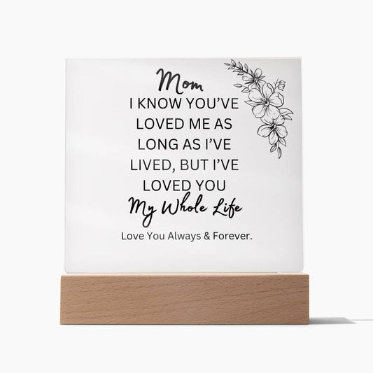 ELEGANT ARYLIC PLAQUE FOR MOM FROM SON OR DAUGHTER FOR MOTHERS DAY OR JUST SAY I  LOVE YOU!!