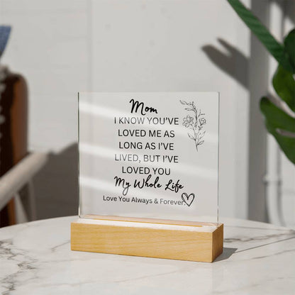 ELEGANT ARYLIC PLAQUE FOR MOM FROM SON OR DAUGHTER FOR MOTHERS DAY OR JUST SAY I  LOVE YOU