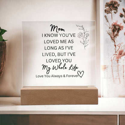 ELEGANT ARYLIC PLAQUE FOR MOM FROM SON OR DAUGHTER FOR MOTHERS DAY OR JUST SAY I  LOVE YOU
