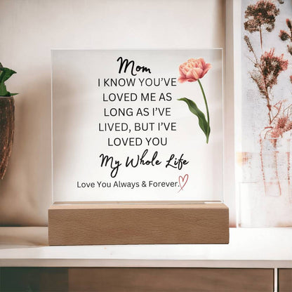 ELEGANT ARYLIC PLAQUE FOR MOM FROM SON OR DAUGHTER FOR MOTHERS DAY OR JUST SAY I  LOVE YOU