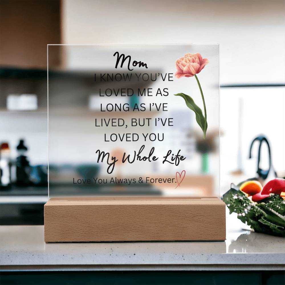 ELEGANT ARYLIC PLAQUE FOR MOM FROM SON OR DAUGHTER FOR MOTHERS DAY OR JUST SAY I  LOVE YOU