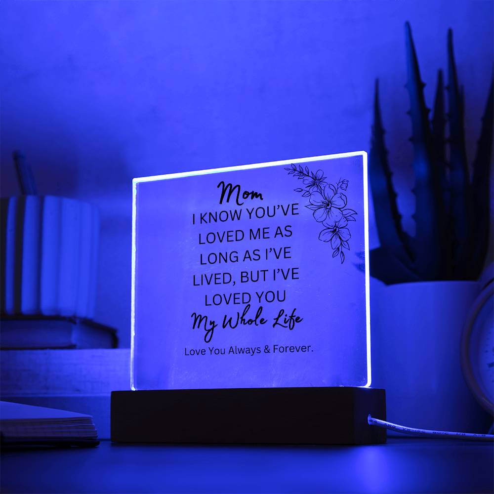 ELEGANT ARYLIC PLAQUE FOR MOM FROM SON OR DAUGHTER FOR MOTHERS DAY OR JUST SAY I  LOVE YOU!!