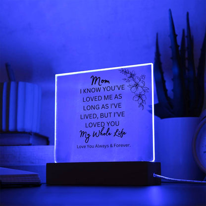 ELEGANT ARYLIC PLAQUE FOR MOM FROM SON OR DAUGHTER FOR MOTHERS DAY OR JUST SAY I  LOVE YOU!!