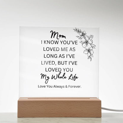 ELEGANT ARYLIC PLAQUE FOR MOM FROM SON OR DAUGHTER FOR MOTHERS DAY OR JUST SAY I  LOVE YOU!!