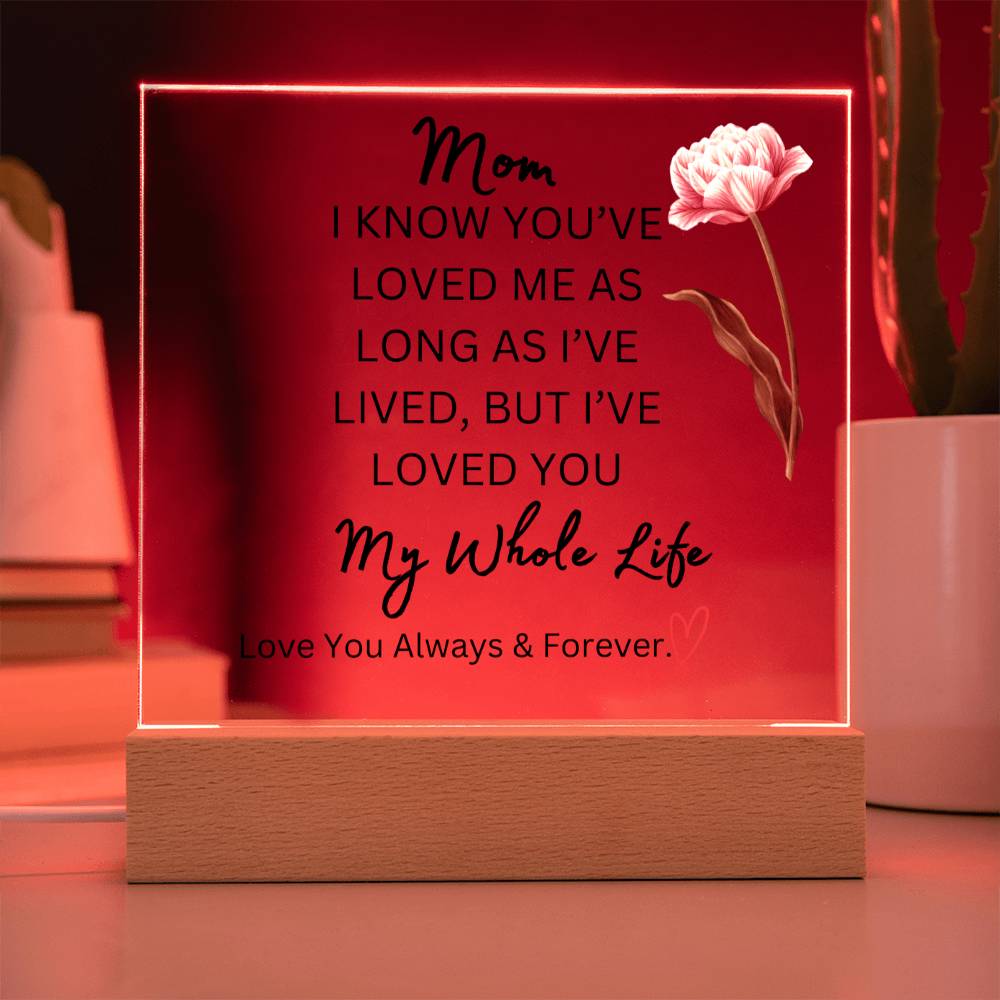 ELEGANT ARYLIC PLAQUE FOR MOM FROM SON OR DAUGHTER FOR MOTHERS DAY OR JUST SAY I  LOVE YOU